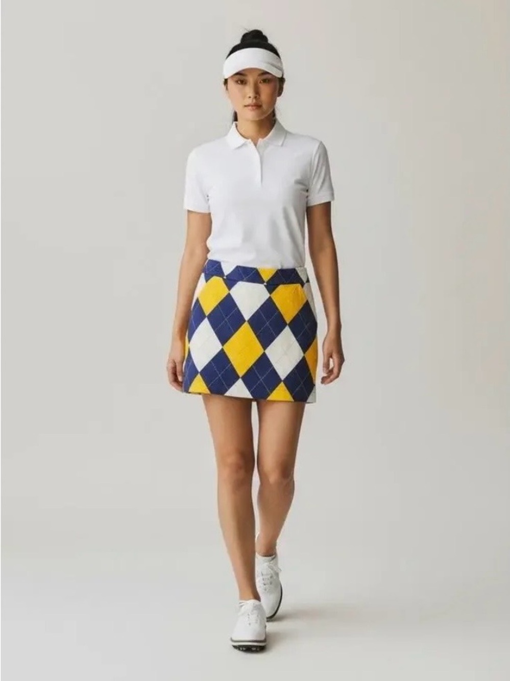 Argyle Mini Skirt in Navy, Yellow & White